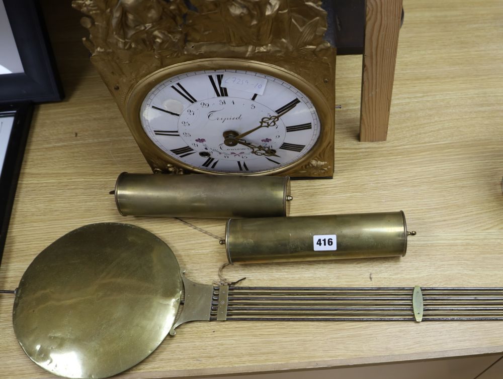 A 19th century French eight day wall clock, convex enamel dial signed Tripied, Tourouvre, dial 24cm, with pendulum, weights and oak mou